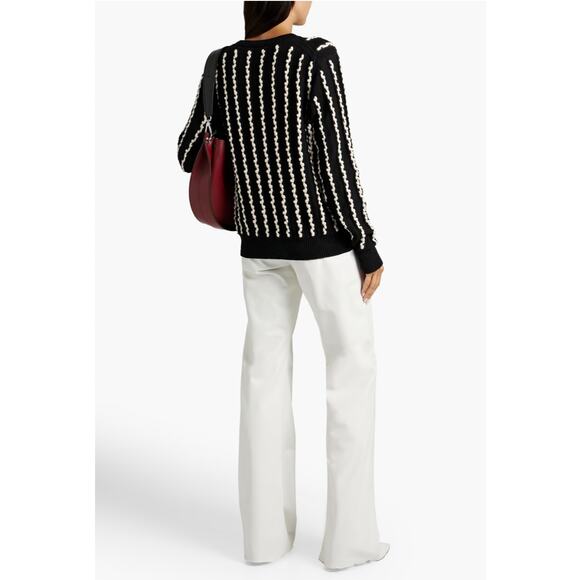 Jason Wu Two Tone Linen Cotton Woven Stripe Navy Cream Pullover Sweater M - Picture 2 of 12